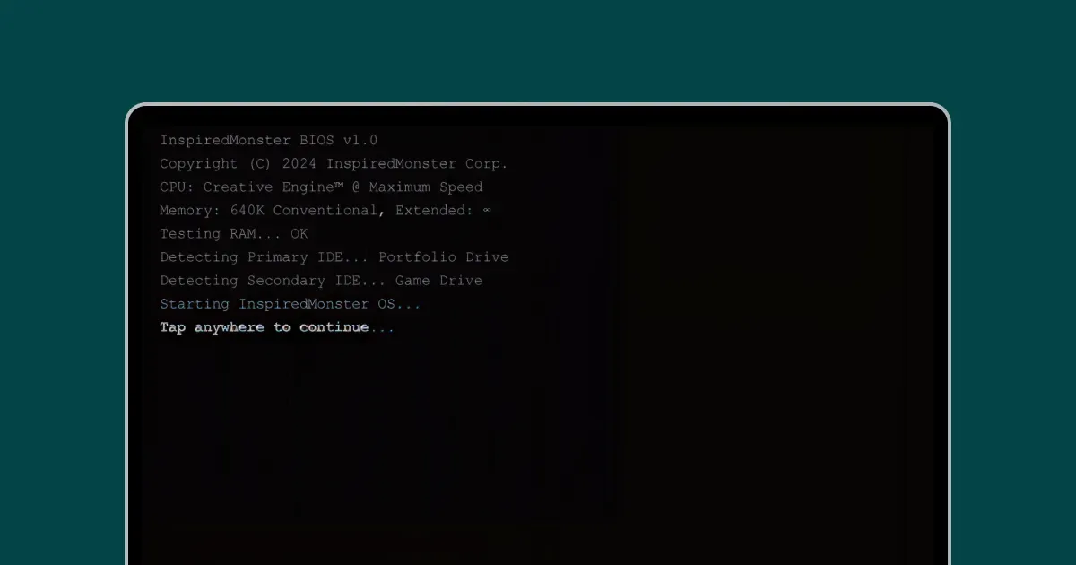 The InspiredMonster BIOS screen counting memory and detecting drives before the desktop loads