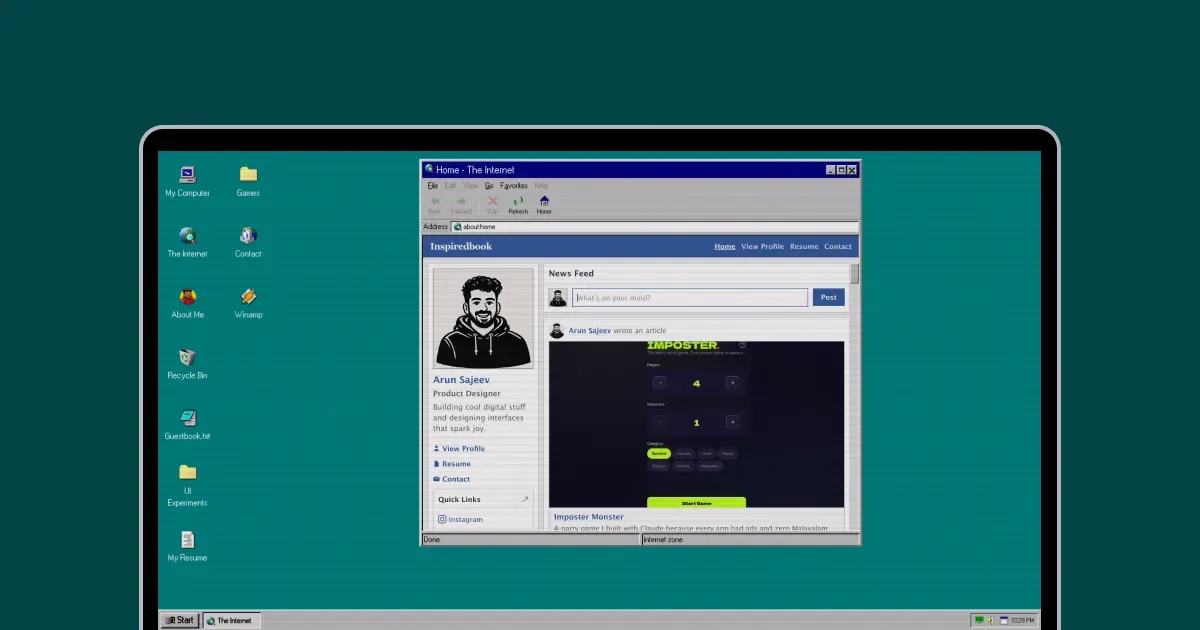 Inspiredbook, a 2006-style Facebook profile page rendered inside the fake Internet Explorer window