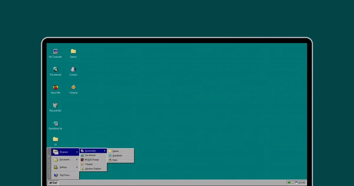 The Start menu open with cascading submenus for Programs, Documents, Settings and Find